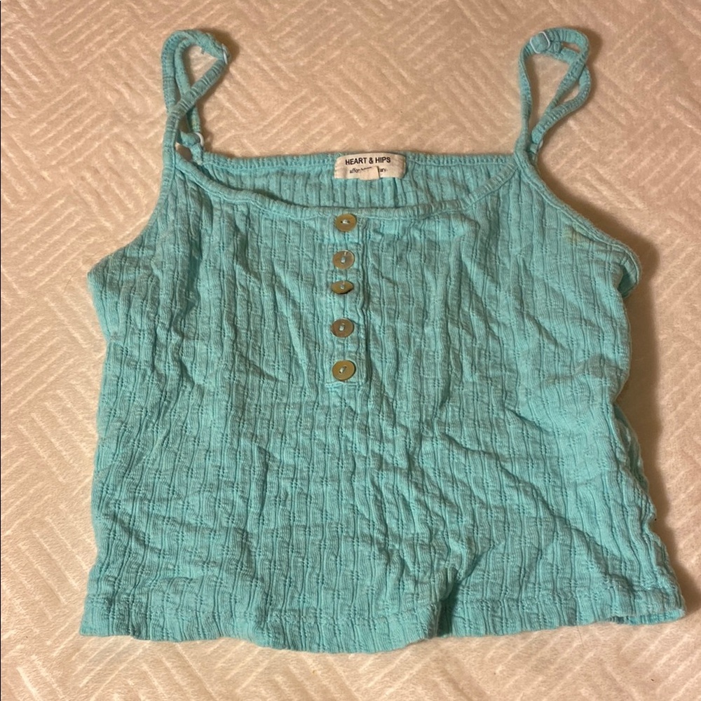 Heart Hips Green Ribbed Crop Tank Top